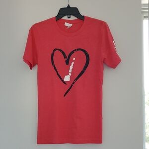 Red T-Shirt with Heart Graphic